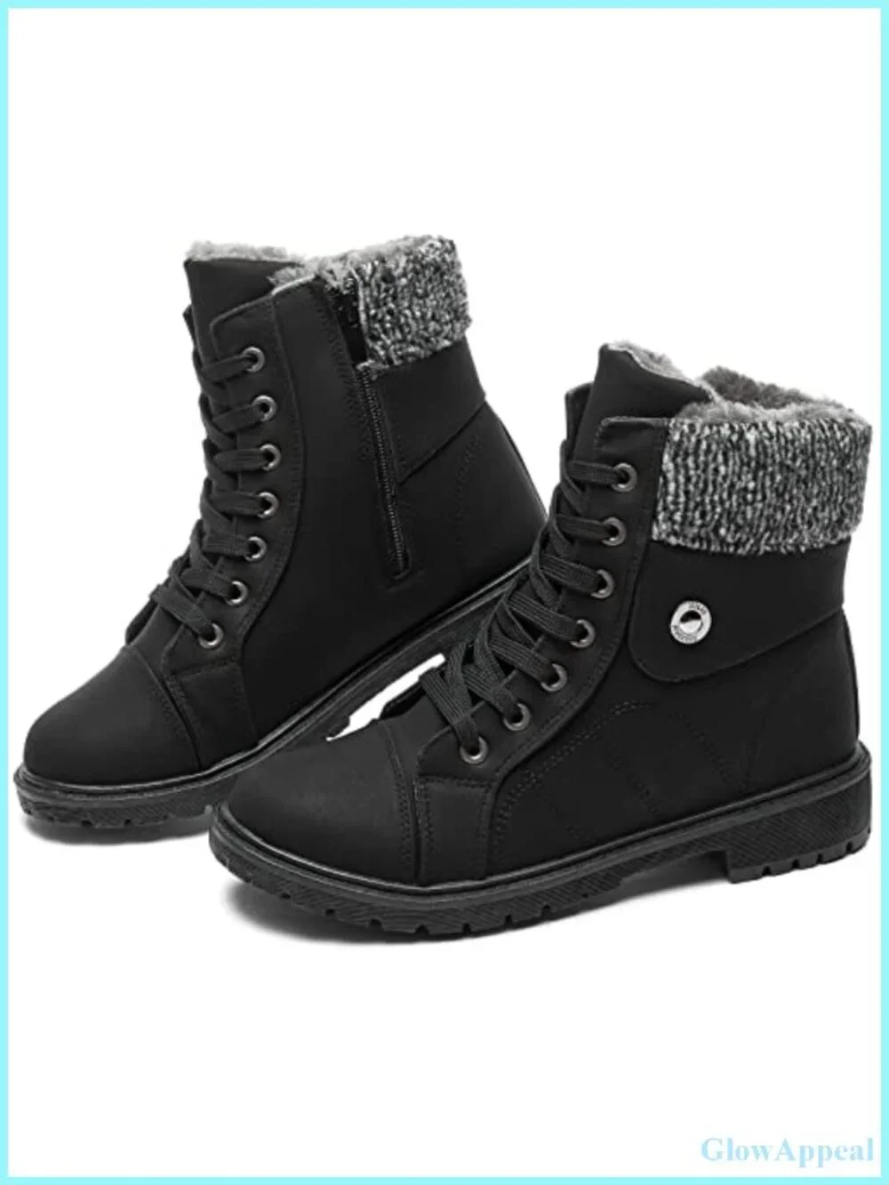 FRACORA Women's PU Leather Combat Boots Fur Lined Ankle Booties Side Zipper